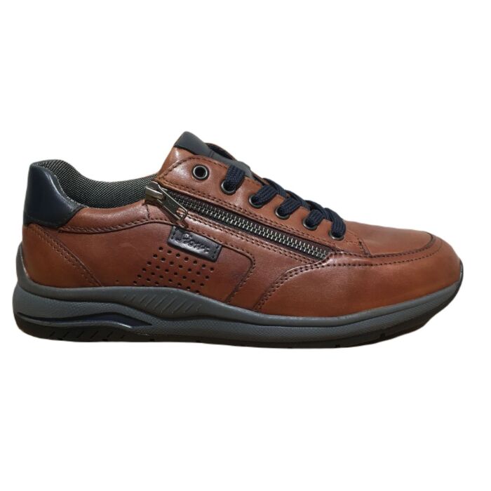 10474Turibio cognac leren veterschoen rits