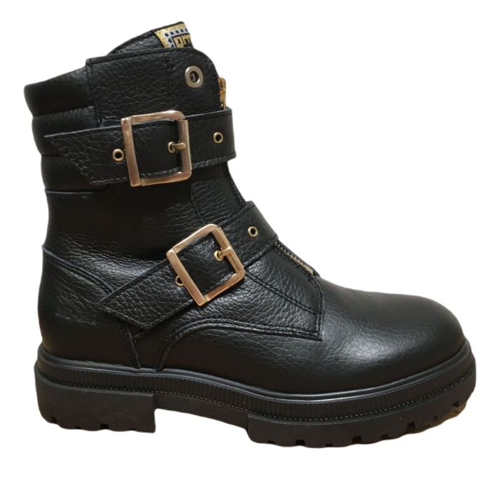 11266-922 zwart leren boot met 2 gespen