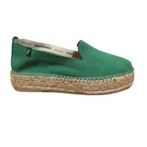 D107600 hoogfront platte espadrillos groen suede