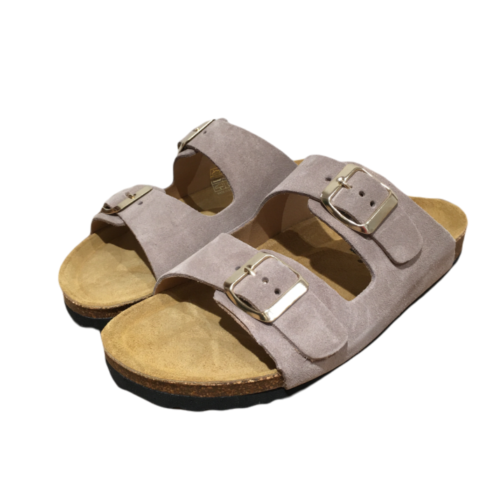 18020 2 banden voetbed slipper grijs/taupe suede