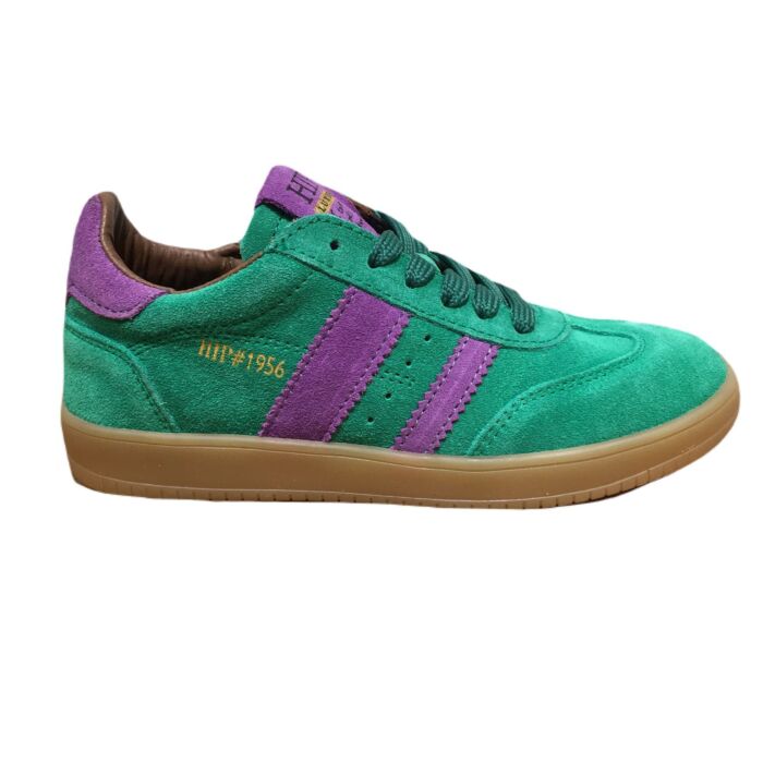 H1511 groen C lage retro sneaker/ paarse streep