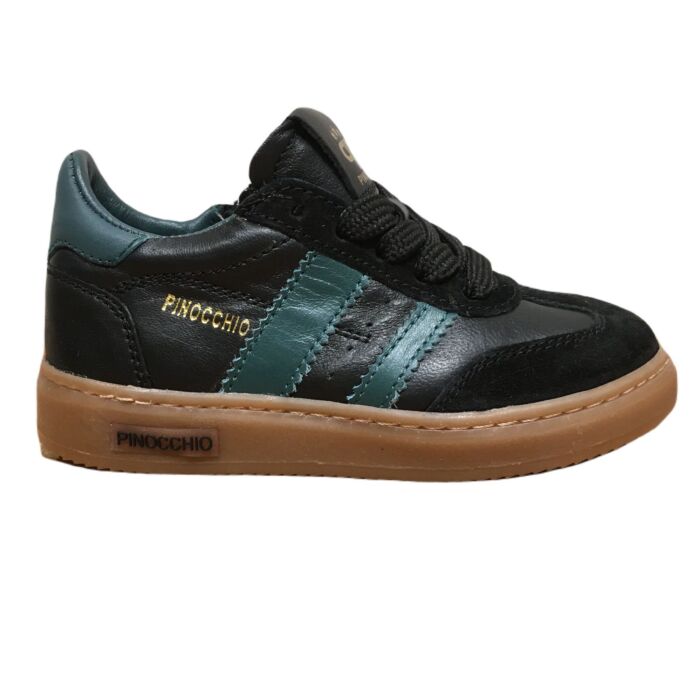 P1411 zwart L. retro zwart leren sneaker