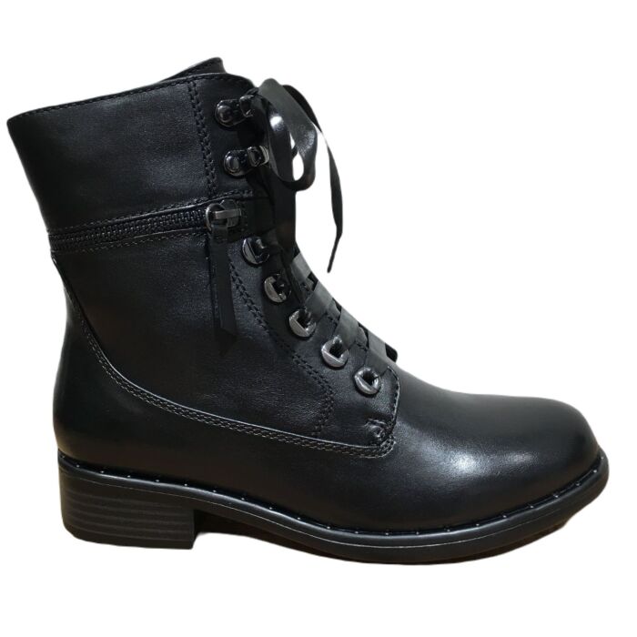 Roxana-04 black leer veterboot rits detail