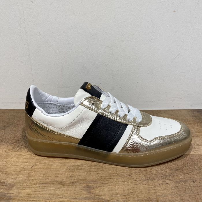 T94141 sneaker goud/wit/zwarte streep