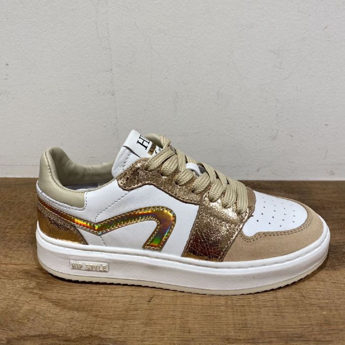 H1015 beige/wit combi lage basketball veter