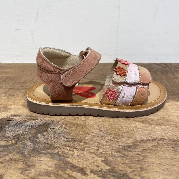 CA25S042-D pink leren inzool 3 banden sandaal