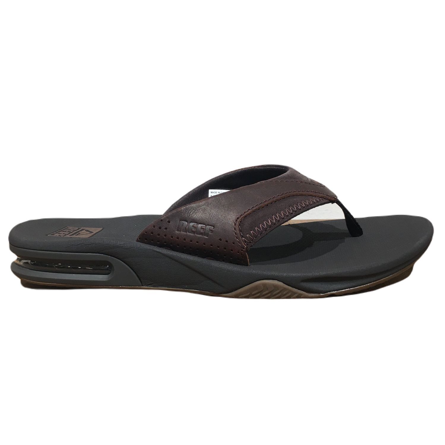 Reef Leather Fanning dark brown leer flesopener in zool